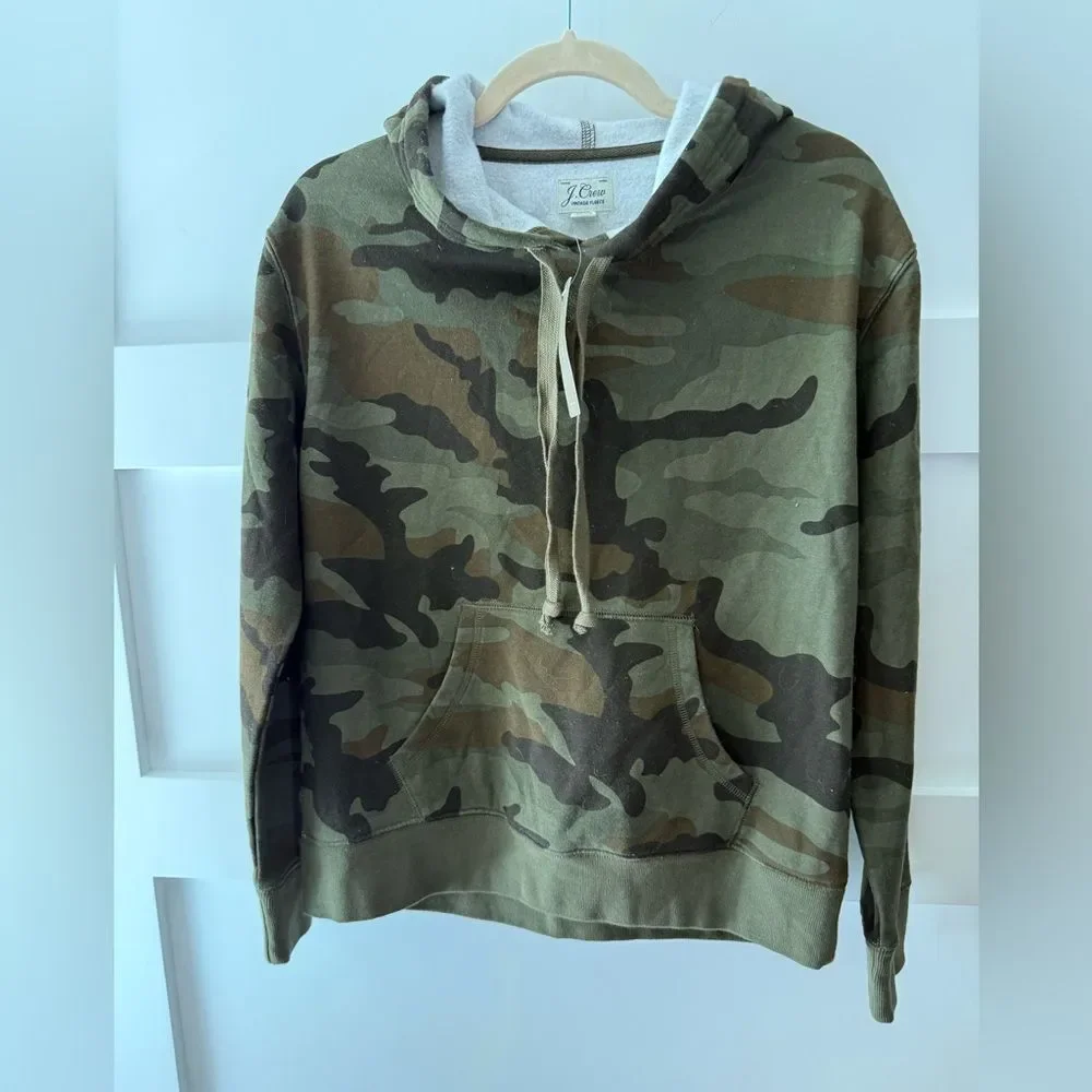 J. Crew Green Camouflage Fleece Hoodie